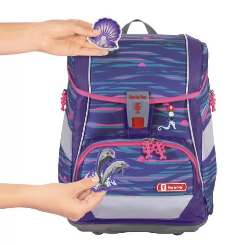 Step by Step School backpack 2IN1 Plus "Shiny Dolphins", 6-Piece School Bag Set